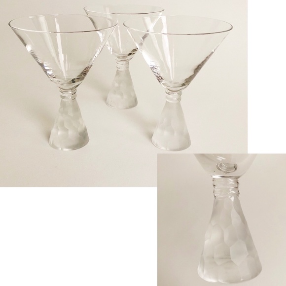 3-Martini Glass Frosted Honeycomb Weighted Stem 2" Thick Hand Blown Z Gallerie? - Picture 1 of 11